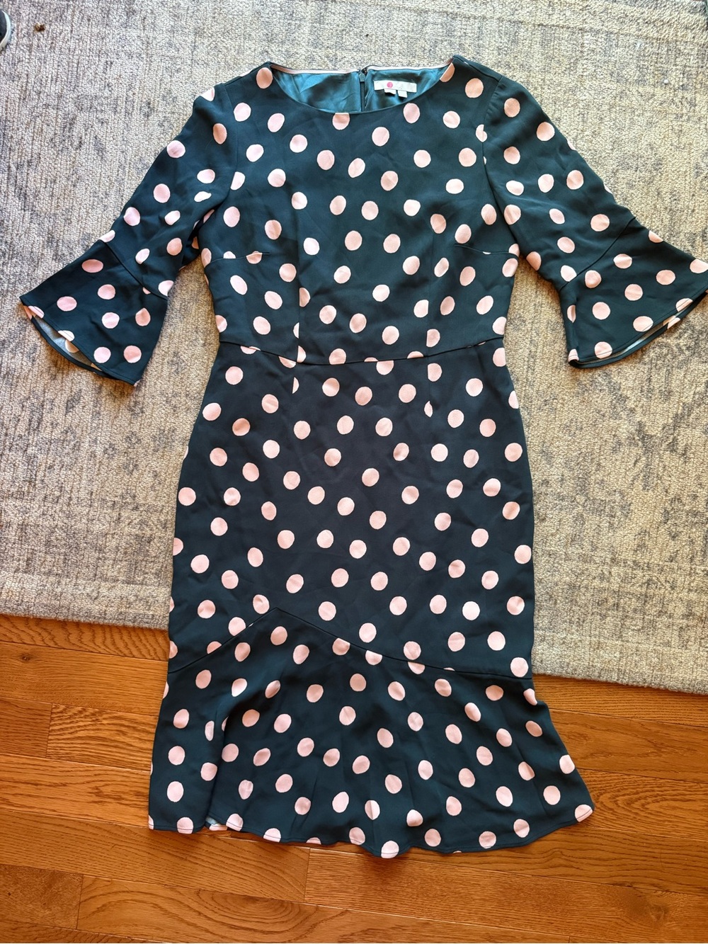 Boden Green Midi Dress with Pink Polka Dots